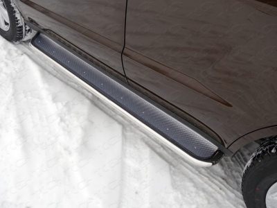 Пороги с площадкой нержавеющий лист 42 мм ТСС для Geely Emgrand X7 2018-2021